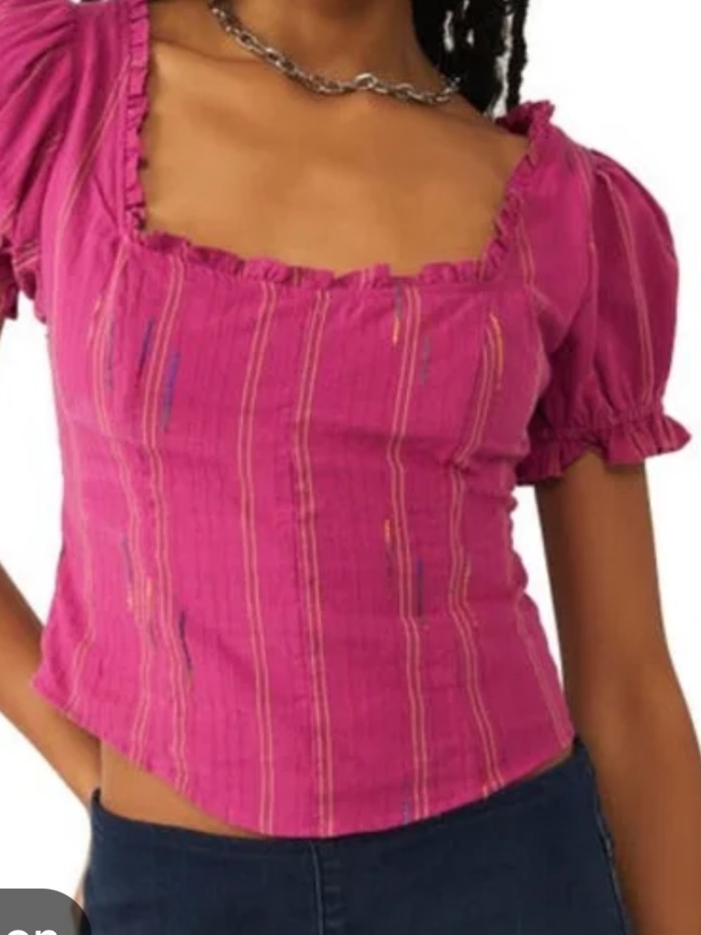 NWT FREE PEOPLE Seratonin corset Square Neck Puff Sleeve Top size large - Picture 2 of 9